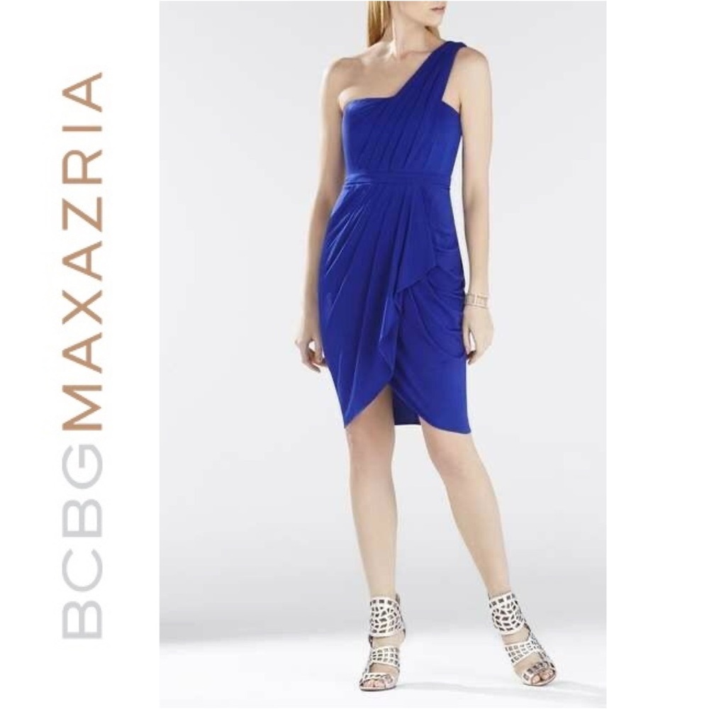 BCBG Julieta One Shoulder Ruched Dress Royal Blue